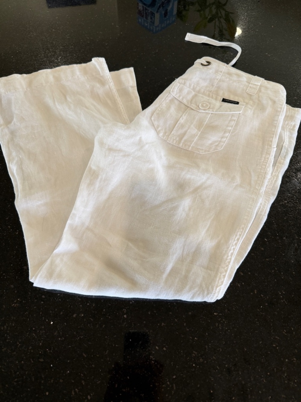 White Linen Drawstring Pants with Pocket by Sanctuary